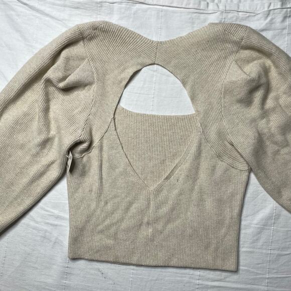 NWT Free People Saffron Open Back Knit Sweater Cream Beige Size Medium - Picture 3 of 7